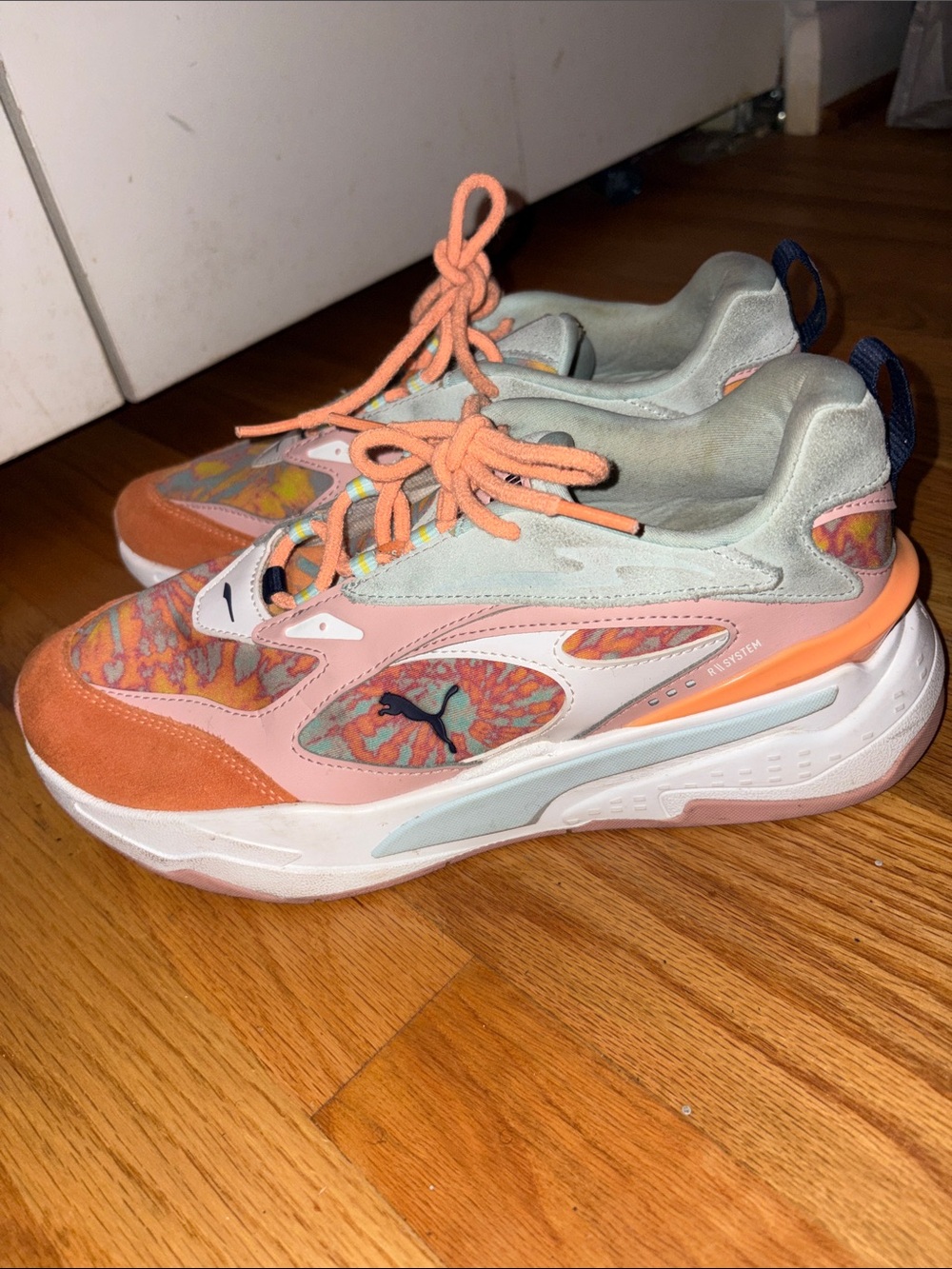 Puma Women's Coral Pink & Peach Suede Knit Sneakers